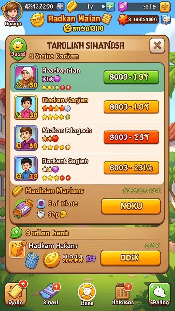 Tangkapan layar menampilkan karakter unik yang dapat dipilih.